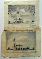 Bozó Gyula 2 db templom terve pausz papíron