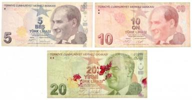 Törökország 2009. 5L + 10L + 20L T:III 20L festékfoltokkal
Turkey 2009. 5 Líra + 10 Líra + 20 Líra ...