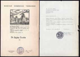 1988 Magyar Comenius Társaság oklevél és felvételi levél