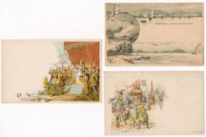 5 db RÉGI barna 2 Ga. díjjegyes Ezredéves Kiállítás művészlap / 5 pre-1900 brown Ga. Hungarian Millenium Exposition art postcards