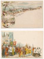 5 db RÉGI barna 2 Ga. díjjegyes Ezredéves Kiállítás művészlap / 5 pre-1900 brown Ga. Hungarian Mille...