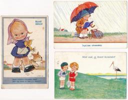 5 db régi grafikai képeslap, gyerekek, / 5 pre-1945 graphic motive cards, children