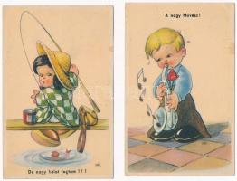 5 db régi grafikai képeslap, gyerekek, / 5 pre-1945 graphic motive cards, children