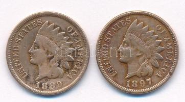 Amerikai Egyesült Államok 1889-1897. 1c Br Indián (2xklf) T:2- USA 1889-1897. 1 Cent Br Indian (2xdiff) C:VF Krause KM#90a