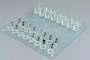 Üveg, likőrös sakk játék, original dobozban, 35,5x35,5cm, hibátlan.