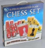 Üveg, likőrös sakk játék, original dobozban, 35,5x35,5cm, hibátlan