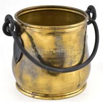 Belga réz kaspó, jelzett, vízkőnyomokkal, m:15 d:21cm