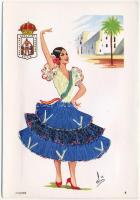 Cadiz, Espana / Spanish folklore - modern silk and textile card