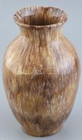 Coulé mázas kerámia váza, apró mázhibákkal, jelzett, m:22cm