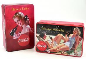 2db Coca Cola pléh doboz, kopásnyomokkal, 20x13x8cm