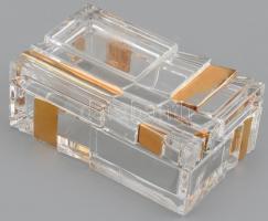Art deco stílusú aranyozott üveg doboz, kopott, 11x7x4,5cm