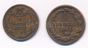1777S 1/4kr Cu "II. József" + 1781S 1/2kr Cu "II. József" T:2- Huszár: 1858., 18...