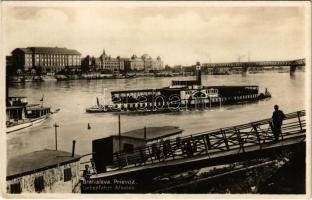 Pozsony, Pressburg, Bratislava; Prievoz / Átkelés, híd, hajóállomás, "OREL" ingahajó / general view, bridge, ship station, steamship (EK)