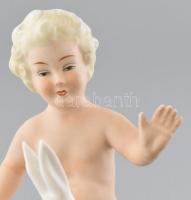 Schaubach Kunst puttó figura nyuszival, kézzel
festett, jelzett, kopott, m:14,5 cm