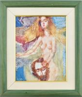 Izsák József (1929-2007): Salome. Olaj, farost, jelezve balra lent. Hátoldalán címkén feliratozott. Dekoratív fa keretben. 30×24 cm