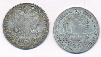 1804G 20kr Ag "I. Ferenc" + 1808B 20kr Ag "I. Ferenc" T:2-,3 ly. patina Hungary ...