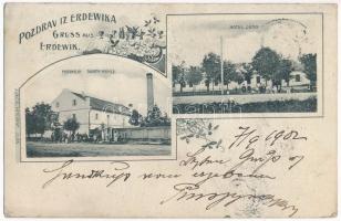 1902 Erdővég, Erdewik, Erdevik; Paromlin / Dampf-Mühle, Hotel Jung / Gőzmalom, Hotel Jung szálloda / steam mill, hotel. Art Nouveau, floral (fl)