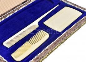 Fésű készlet, celuloid, díszdobozban, hiányos, 17x24cm