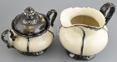 Bavari 6 személyes ezüstfestett teás és mokkáskészlet, kopott, jelzett