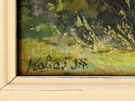 Olvashatatlan (Kokas?) jelzéssel: Vízparti táj. Olaj, vászon. Üvegezett, kissé sérült fa keretben, 5...