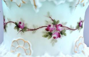 Örökmécs tartó, üveg, réz, kopott, hiányos, m:80cm lánccal