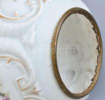 Örökmécs tartó, üveg, réz, kopott, hiányos, m:80cm lánccal