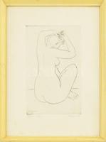 Borsos Miklós (1906-1990): Női akt háttal. 43/100 Rézkarc, papír, jelzett, üvegezett keretben, 30x19,5 cm
