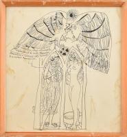 cca 1980 Reich Károly (1922-1988) Ady versekhez készült illusztrációi. Nyomat, papír. Üvegezett fa keretben. Foltos. 33x31 cm