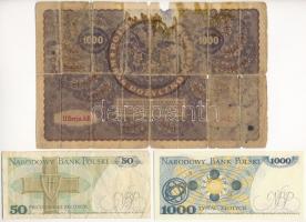 Lengyelország 1919. 1000M + 1979. 1000Zl + 1988. 50Zl T:I-,III,IV 
Poland 1919. 1000 Marek + 1979. ...