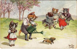 1918 Cats with dog. T.S.N. Serie 1438. s: Arth. Thiele (r)