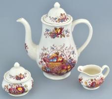 3 személyes angol teáskészlet, jelzett, apró lepattanásokkal
