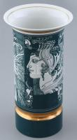 Hollóházi Szász Endre által tervezett mintával díszített porcelán váza zöld mázzal. matricás, jelzett, hibátlan 25,5 cm
