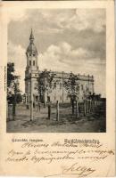 1906 Hajdúböszörmény, Kálvin téri református templom. Szabó Ferenc kiadása (vágott / cut)