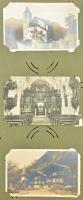 Képeslap gyűjtemény maradvány, főleg festmény, kevés külföldi városkép, régi nagy albumban