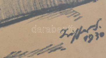 Ziffer Sándor (1880-1962): Fürdőző bivalyok, 1930. Ofszet, papír, jelzett a nyomaton, 32×35 cm. Üveg...