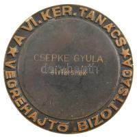 1975. "25 éves a Tanács 1950-1975 / A VI. Ker. Tanács Végrehajtó Bizottsága" bronz emlékér...