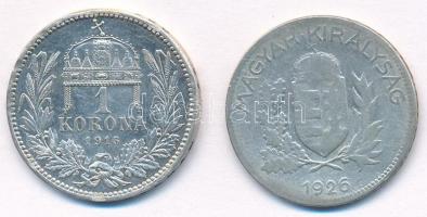 1915KB 1K Ag "Ferenc József" + 1926. 1P Ag T:1-,2-