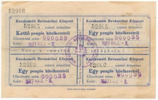1937. Nagykőrösi Bevásárlási Központ értesítése 5P hitel keretről, kék színben, hátoldalán bélyegzés...