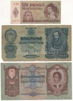 1930. 20P + 100P + 1932. 50P + 1939. 5P + 1943. 1000P T:III köztük: anyaghiány, kis szakadások