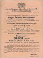1928. "Az 50. Jubileumi Magyar Kir. Állami Sorsjáték" 1/2 "B" sorsjegy 30.000P n...