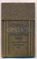 Berán Lajos (1883-1943) 1933. Ferencvárosi Torna-Club 1899 kétoldalas bronz díjplakett, hátoldalon gravírozva KURMANN FERENCNEK A BAJNOKNAK 1933 (38x59mm) T:2