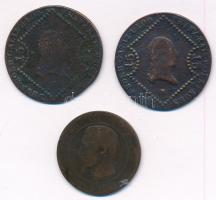 Vegyes: 1807B 15kr Cu "I. Ferenc" (2x) + Franciaország 1861A 10c Br "III. Napóleon" T:3