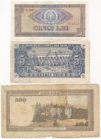 Románia 1941. 500L + 1952. 5L + 1966. 5L T:III, III- az egyiken szakadások, anyaghiány
Romania 1941...