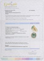 Arany (Au/18k) Női koktélgyűrű, enyhén kékes zöld smaragddal cca. 12.8ct, 22db modern csiszolású bri...