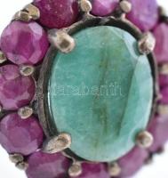 Ezüst (Ag/925) Női gyűrű törmelék smaragddal és rubinnal ékítve. br:5,25g, m:57, jelzett