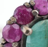 Ezüst (Ag/925) Női gyűrű törmelék smaragddal és rubinnal ékítve. br:5,25g, m:57, jelzett