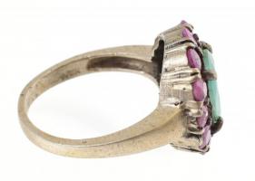 Ezüst (Ag/925) Női gyűrű törmelék smaragddal és rubinnal ékítve. br:5,25g, m:57, jelzett