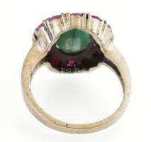 Ezüst (Ag/925) Női gyűrű törmelék smaragddal és rubinnal ékítve. br:5,25g, m:57, jelzett