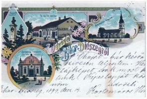 Bihardiószeg, Diosig; Berger Ignácz és fia fa és sóraktár, üzlet, református és izraelita templom, zsinagóga (építette Séri J.K.S.) Kossuth szobor / synagogue, statue, shop, church - MODERN COPY