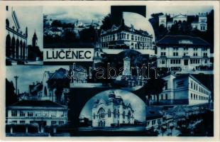1938 Losonc, Lucenec; mozaiklap zsinagógával / multi-view postcard with synagogue + 1938 Losonc visszatért So. Stpl.
